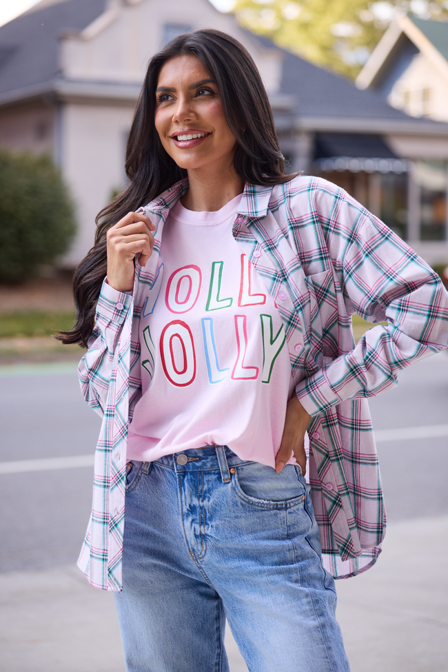 Holly Jolly Light Pink Graphic Tee