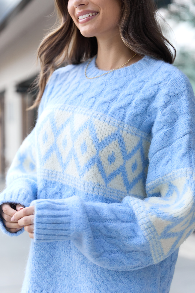 Alanis Blue Crewneck Blush Diamond Print Oversized Sweater