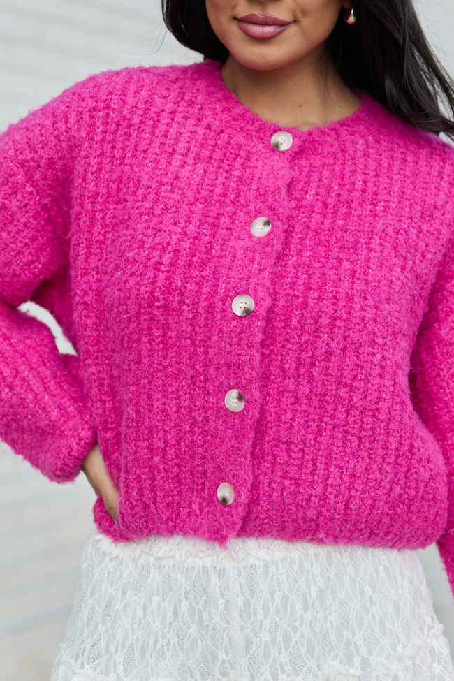 Taye Hot Pink Chunky Boucle Cardigan SALE