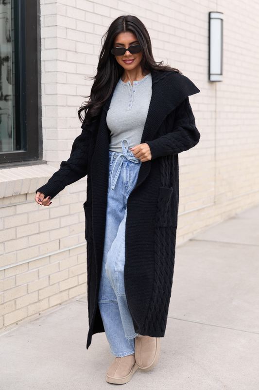 Keegan Black Cable Knit Duster Cardigan SALE