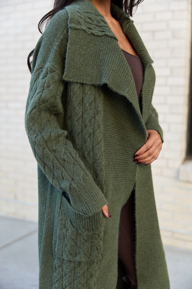 Keegan Green Cable Knit Duster Cardigan
