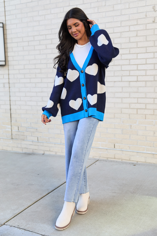 Azura Navy and White Heart Cardigan SALE