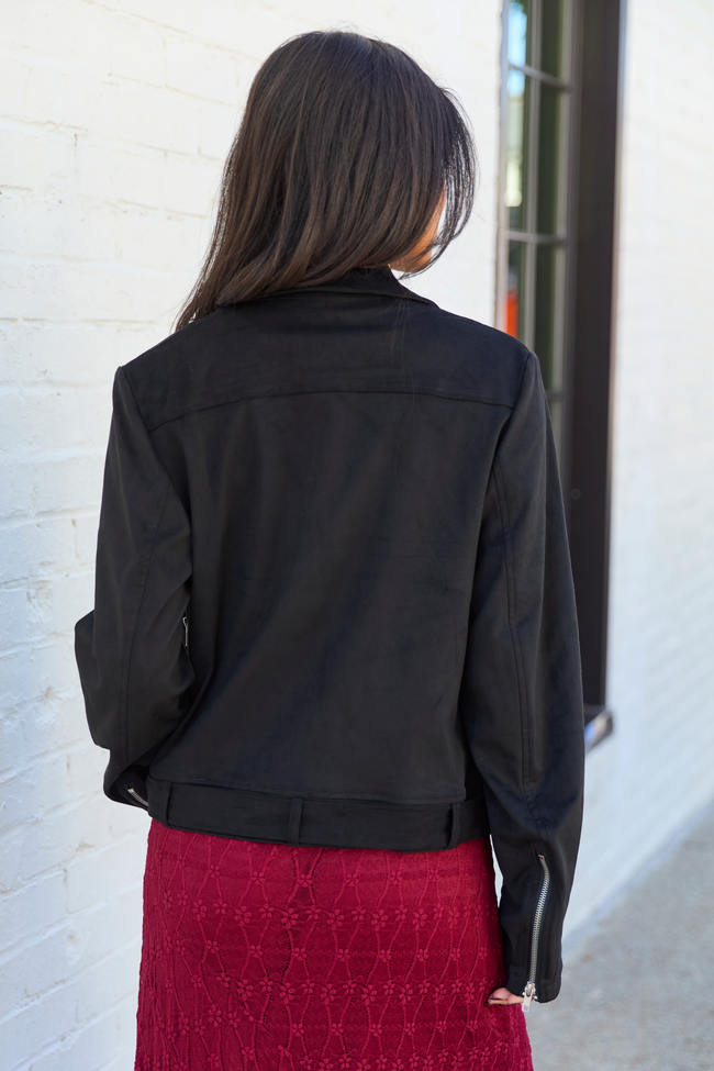 Elodie Black Faux Suede Moto Jacket
