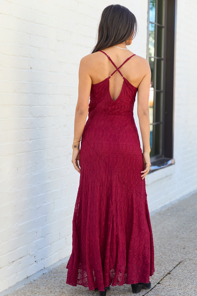Hyacinth Burgundy Lace Godet Slip Dress
