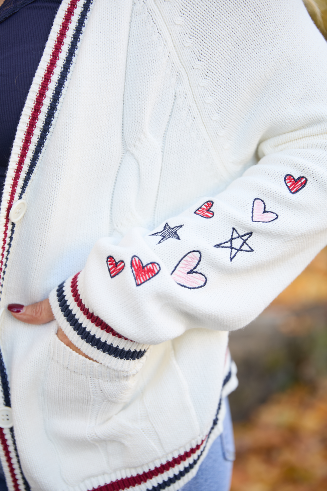 Brie Striped Trim Varsity Long Sleeve Cardigan FINAL SALE