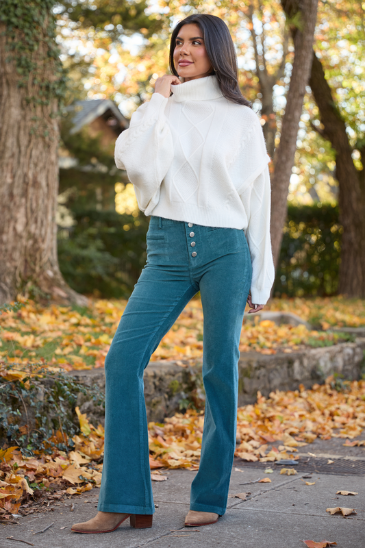 I Can't Forget Dark Teal Button Fly Corduroy Pants