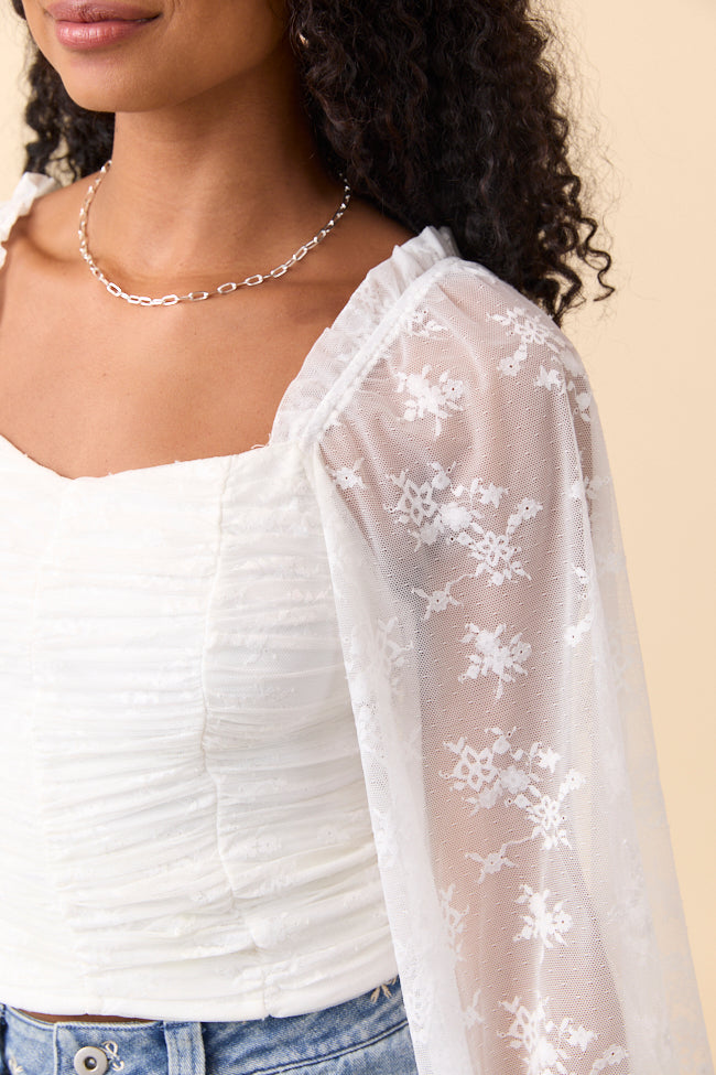 The Lucy Ivory Floral Mesh Ruched Top
