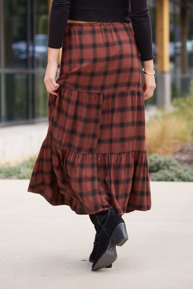 Rena Rust Plaid Midi Skirt
