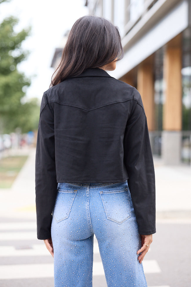 Christina Black Faux Suede Fringe Jacket