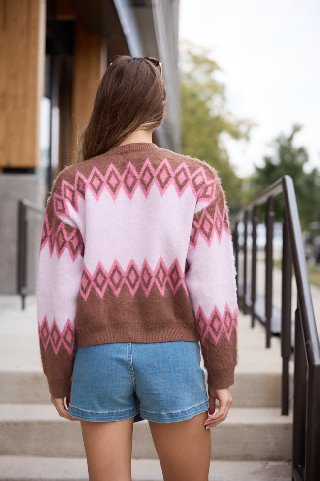 Mary Ellen Brown And Pink Fair Isle Cardigan SALE