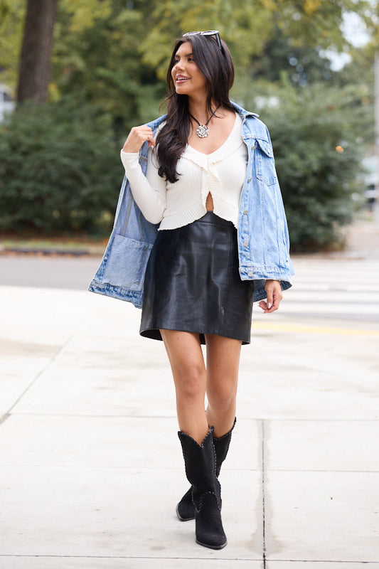 Linda Cream Ruffled Neckline Long Sleeve Knit Top