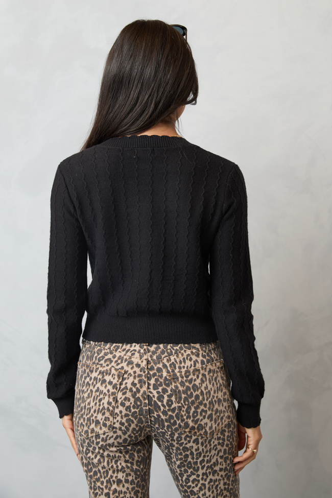 Aniston Black Scallop Detail Cardigan FINAL SALE