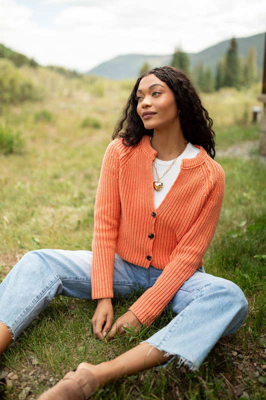 Livvy Long Sleeve Washed Orange Cardigan SALE