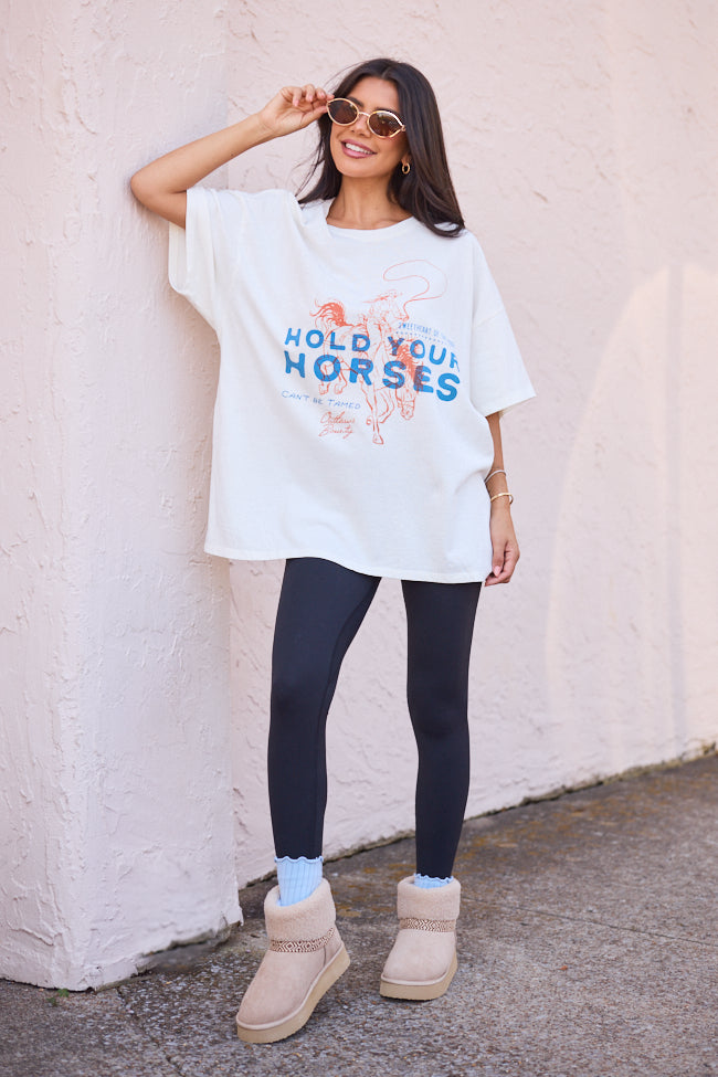 Hold Your Horses Off White Oversized Graphic Tee