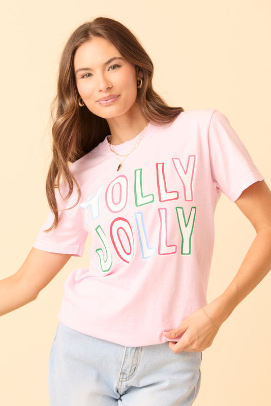 Holly Jolly Light Pink Graphic Tee