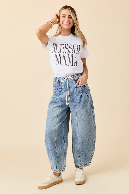 Ashlie Drawstring Waist Barrel Leg Jeans FINAL SALE