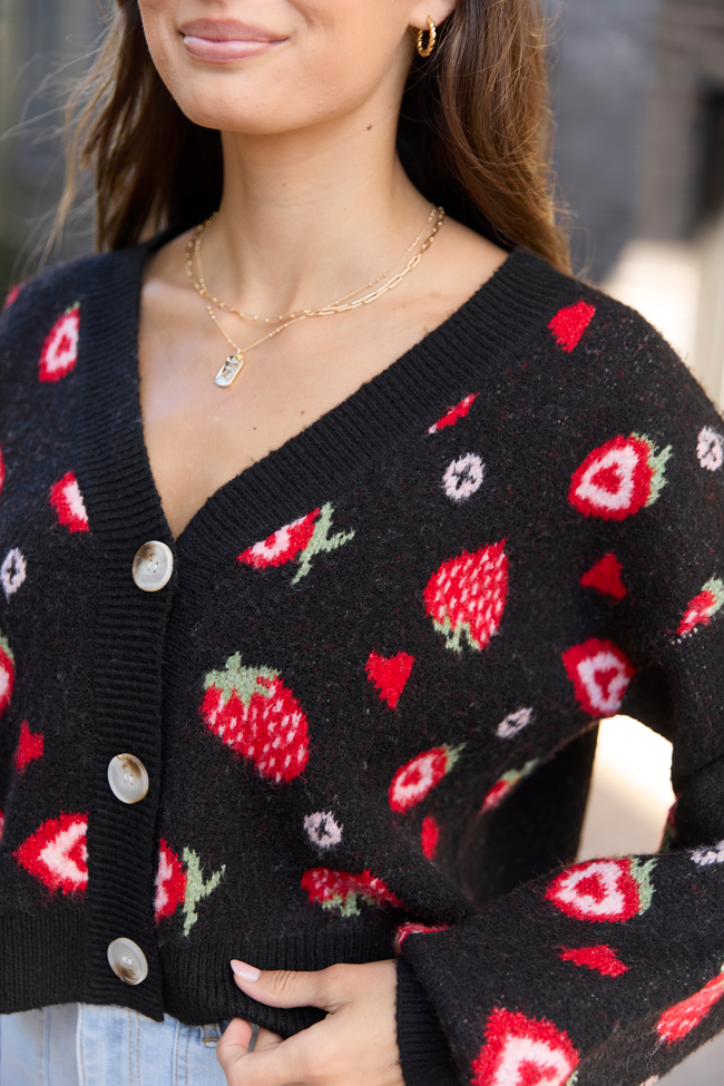 Juniper Long Sleeve Black Strawberry Cardigan SALE