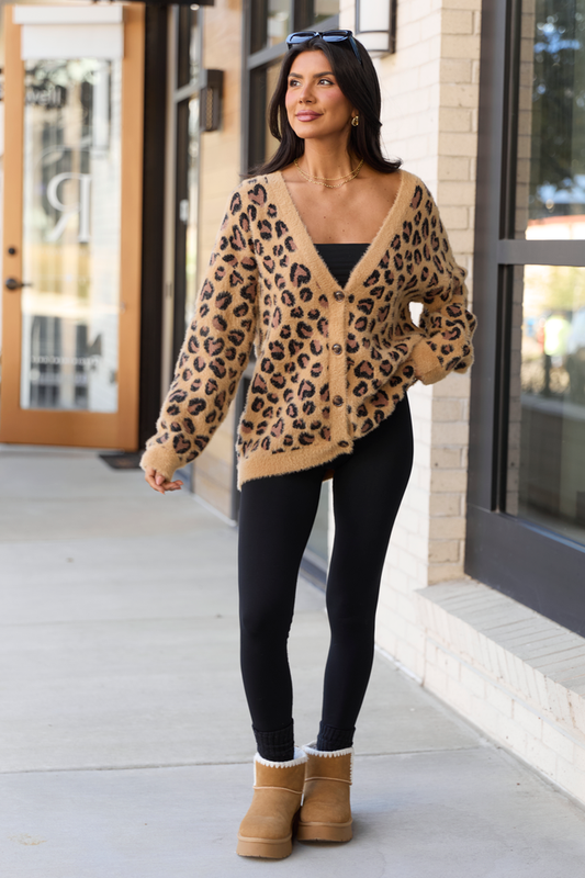Carla Leopard Print Fuzzy Cardigan FINAL SALE