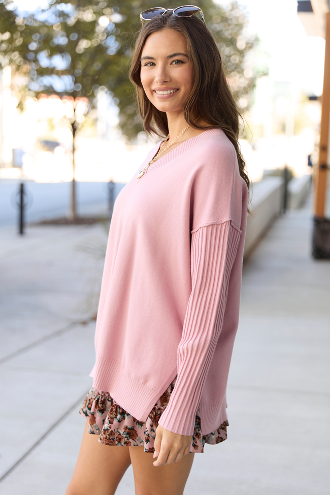 Mariah Pink Relaxed Long Sleeve Pullover Tunic SALE