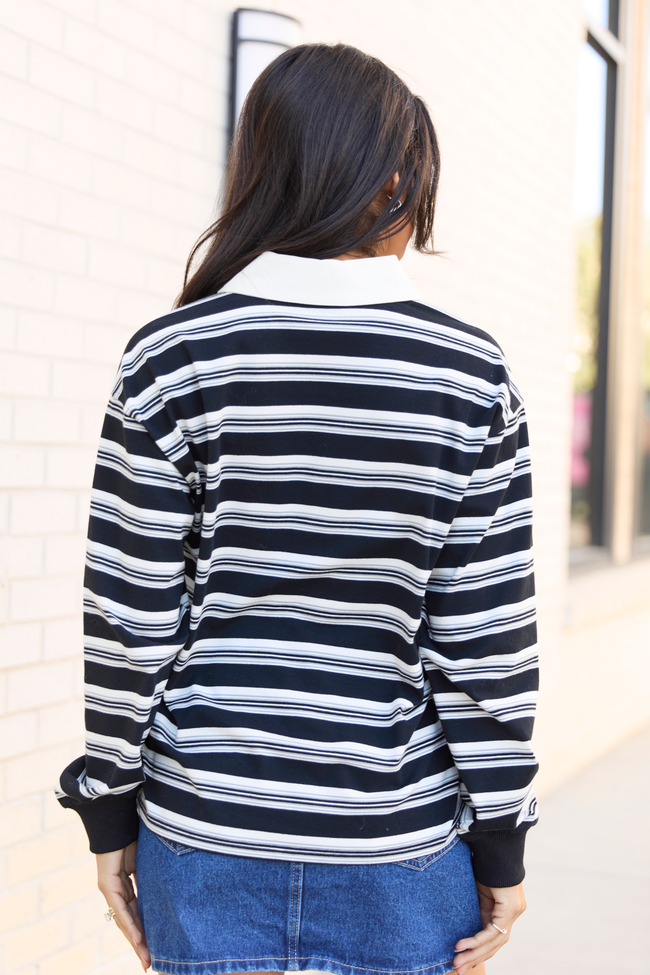 Sandra Black Striped Collared Pullover