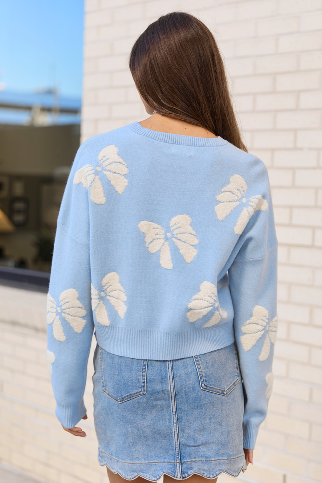 Faye Long Sleeve Blue Bow Print Sweater SALE
