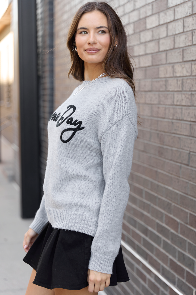 Tatum Long Sleeve Game Day Grey Sweater FINAL SALE