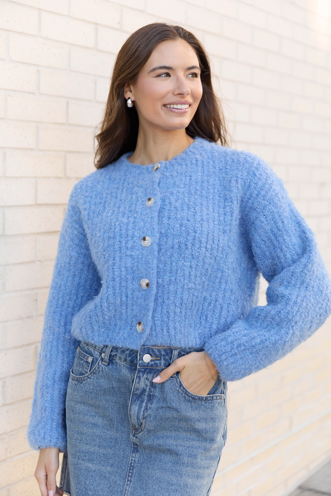 Taye Blue Chunky Boucle Cardigan FINAL SALE