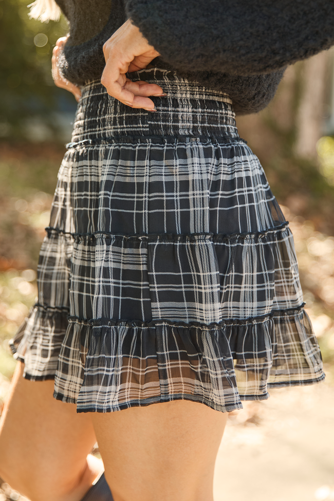 Through The Garden Black Plaid Skort