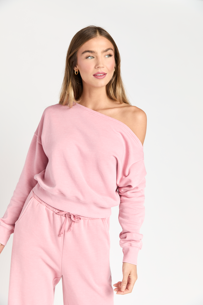 Learn As You Go Pink Off The Shoulder Sweatshirt