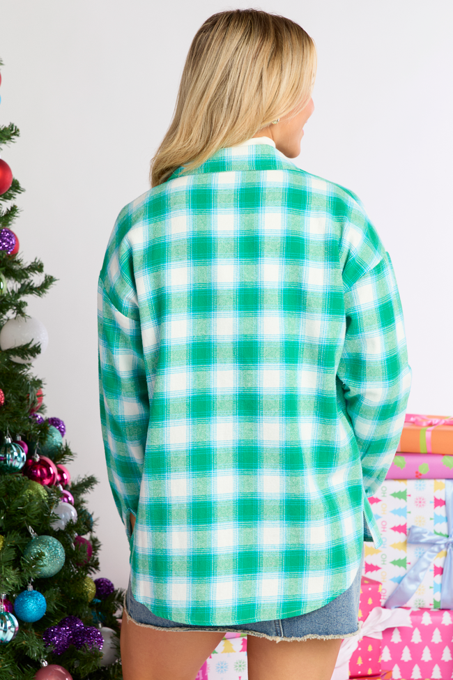 Hannah Green And White Plaid Flannel Top SALE