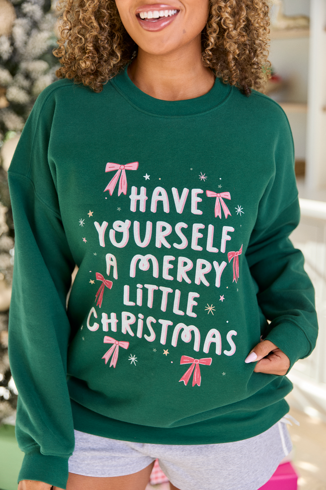 Merry Christmas Bows Evergreen Graphic Sweatshirt