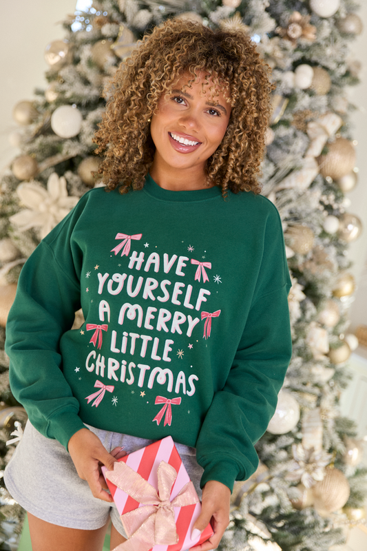 Merry Christmas Bows Evergreen Graphic Sweatshirt