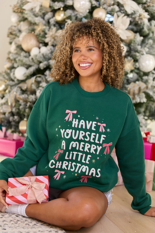 Merry Christmas Bows Evergreen Graphic Sweatshirt