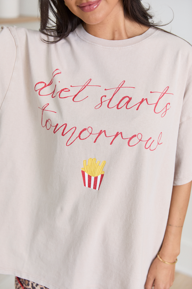 Diet Starts Tomorrow Taupe Oversized Graphic Tee