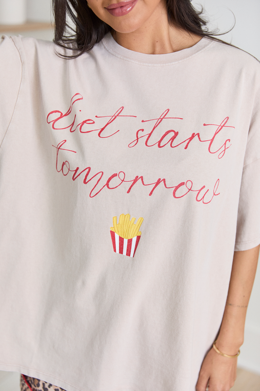 Diet Starts Tomorrow Taupe Oversized Graphic Tee