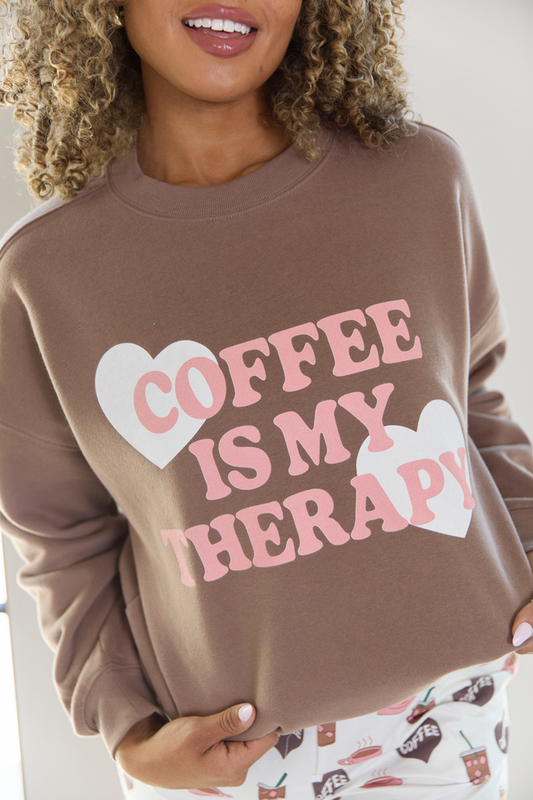 Coffee Is My Therapy Mocha Graphic Sweatshirt