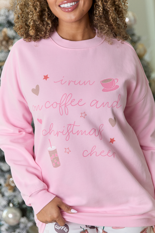 Coffee And Christmas Cheer Light Pink Graphic Sweatshirt