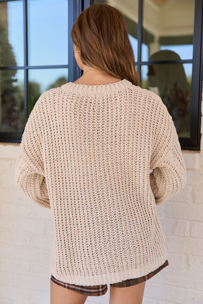 Ashten Beige Chenille Cable Knit Oversized Sweater