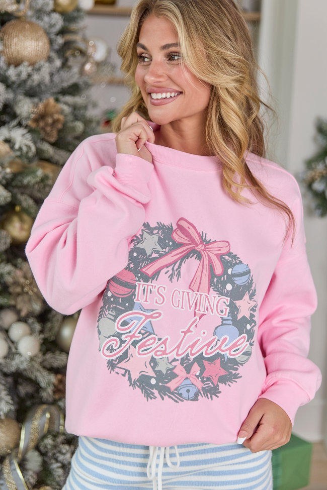 It's Giving Festive Light Pink Graphic Sweatshirt
