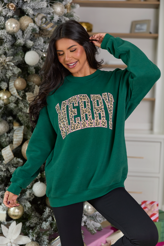 Merry Block Leopard Evergreen Graphic Sweatshirt