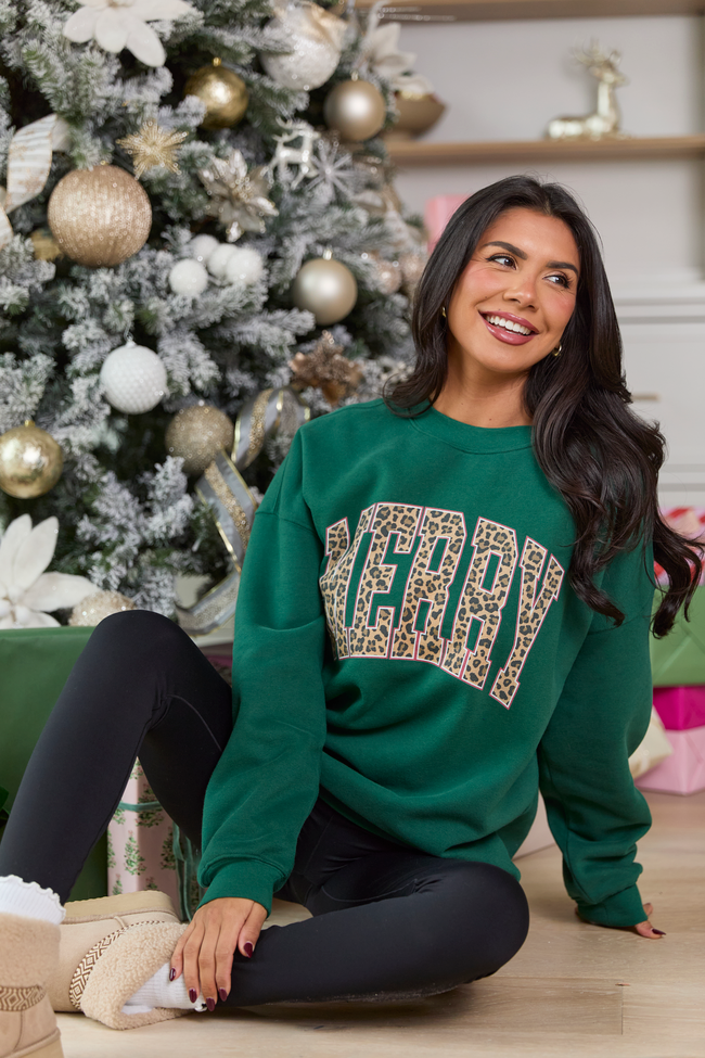 Merry Block Leopard Evergreen Graphic Sweatshirt
