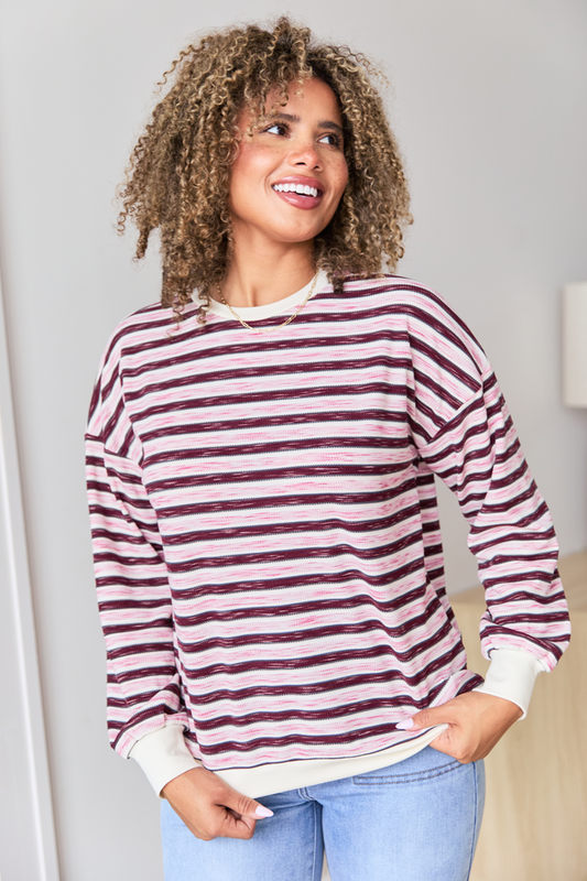 Stevie Pink And Purple Stripe Crewneck Sweater SALE