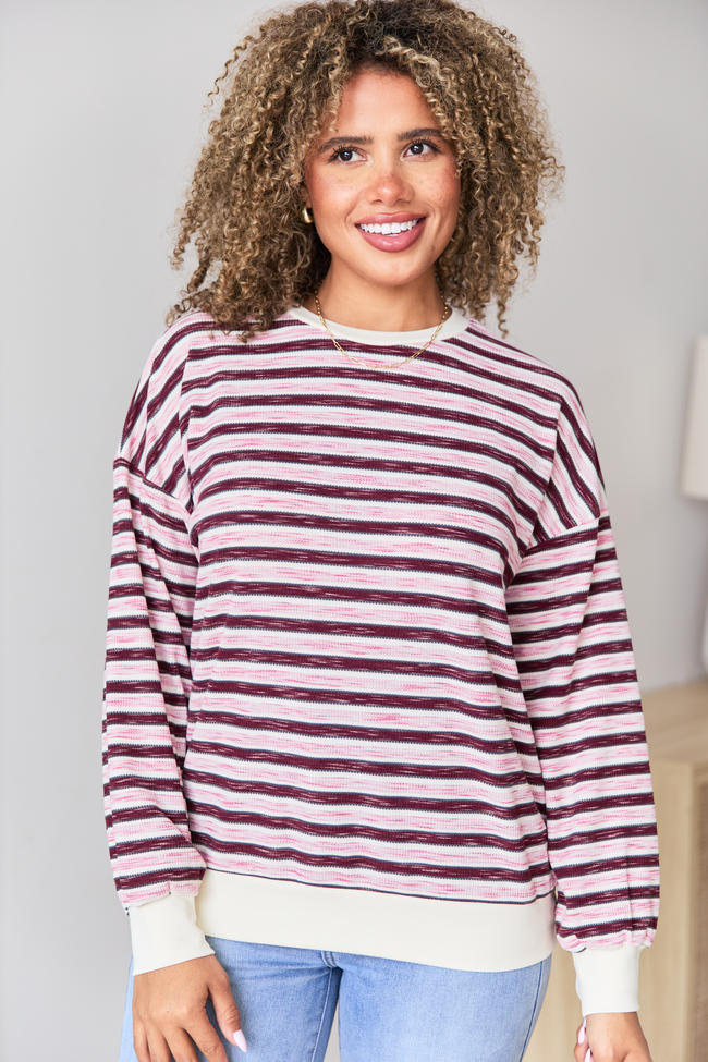 Stevie Pink And Purple Stripe Crewneck Sweater SALE