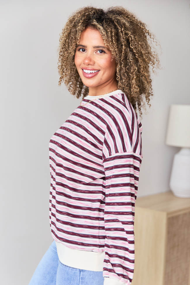 Stevie Pink And Purple Stripe Crewneck Sweater SALE