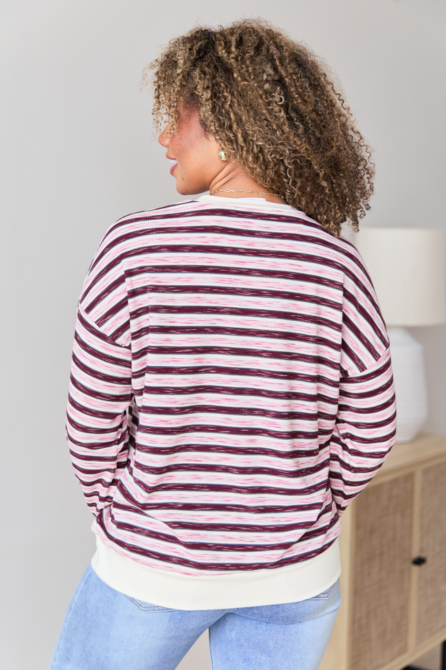 Stevie Pink And Purple Stripe Crewneck Sweater SALE