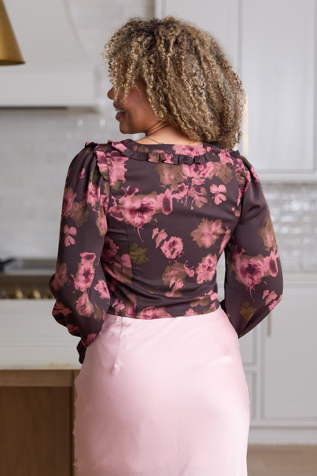 Maryn Pink And Brown Floral Tie Top