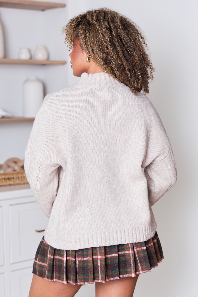 Celeste Beige Cable Knit Mock Neck Sweater SALE