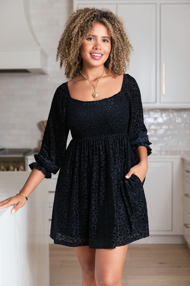 Evie Black Animal Print Velvet Burnout Mini Dress