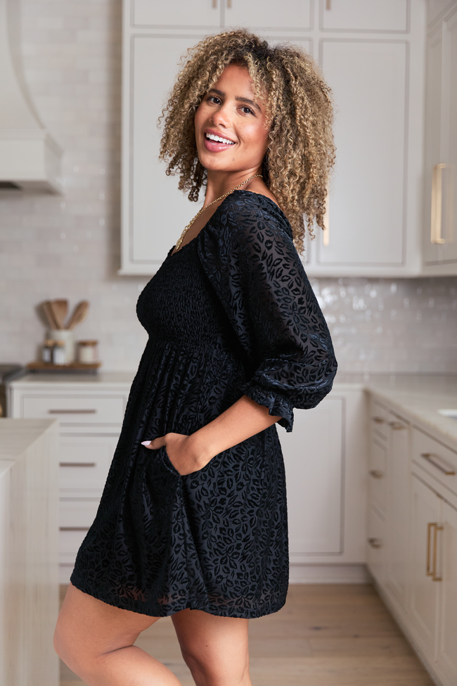 Evie Black Animal Print Velvet Burnout Mini Dress