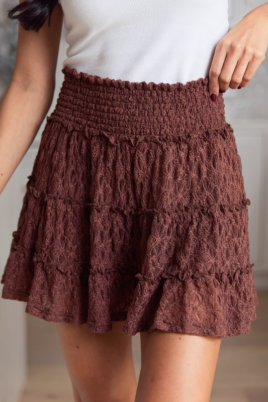 Through The Garden Brown Lace Mini Skort